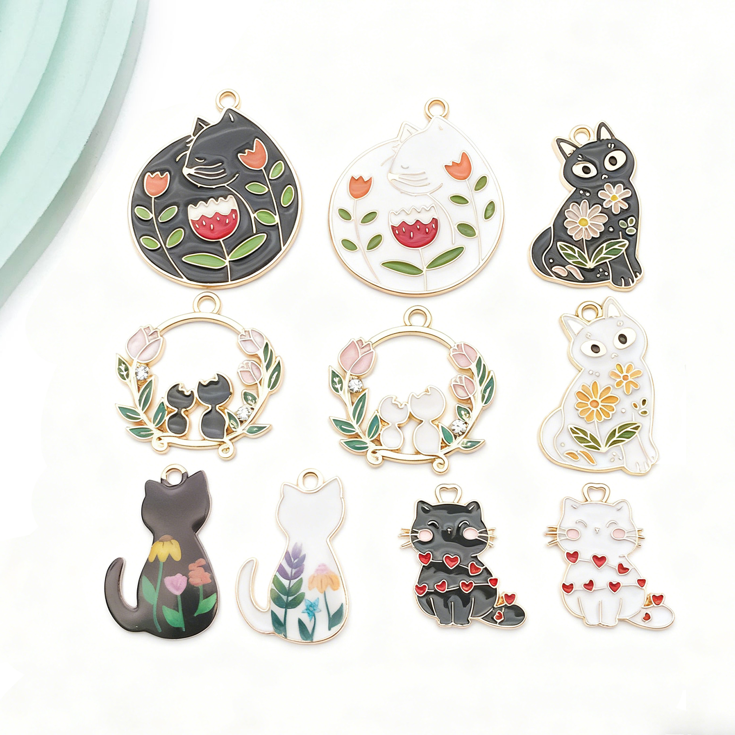 Resin Art Bracelet - 5/10pcs Resin Popular Cat Charms Set