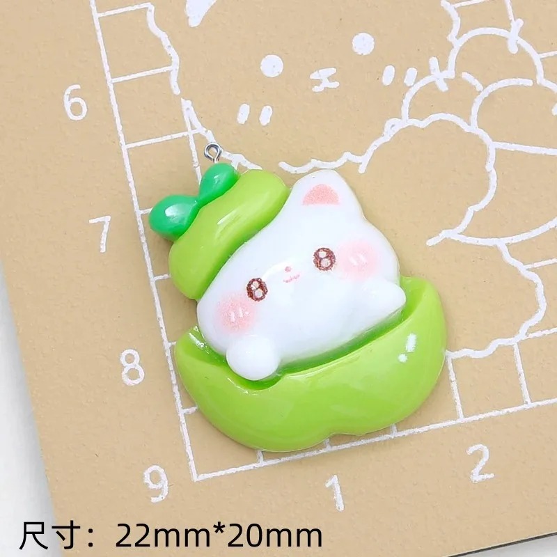 Resin Art Bracelet - 10Pcs Sweet Green Apple Cat Resin