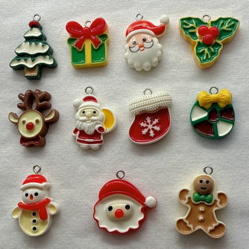 Resin Art Notes - 10pcs Christmas Cartoon Series Resin Pendant