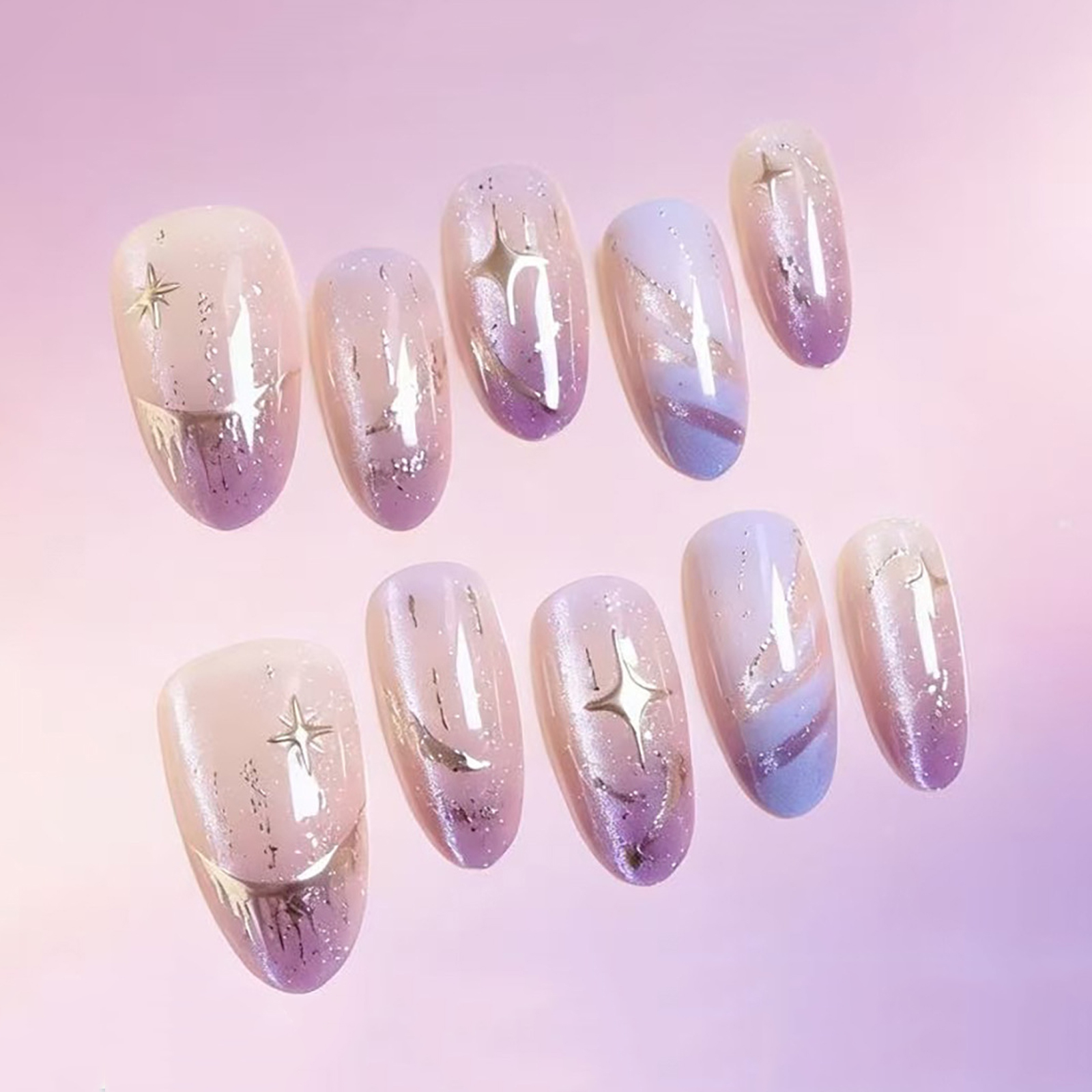 10pcs Cat Eye Purple False Nai - Resin Art Purple 리뷰 및 가격