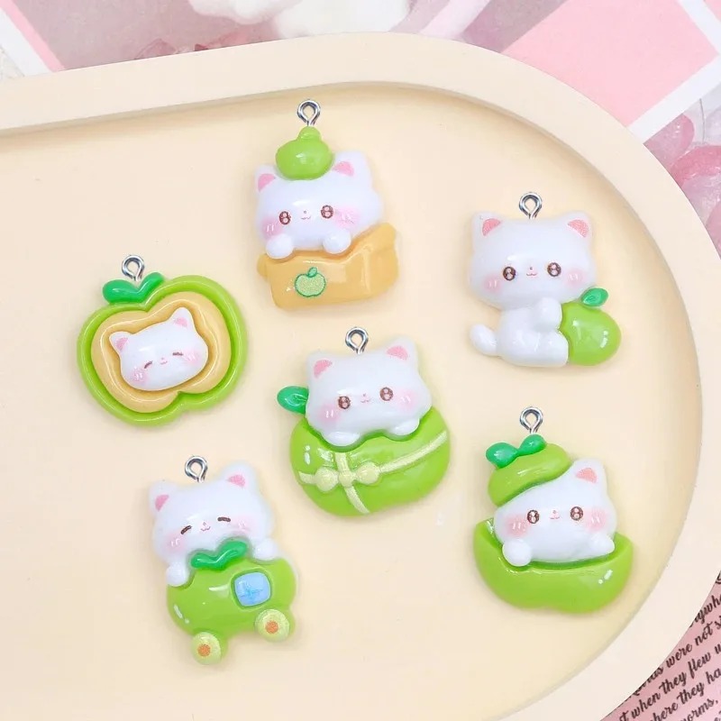 10Pcs Sweet Green Apple Cat Re - Resin Art Bracelet 리뷰 및 가격
