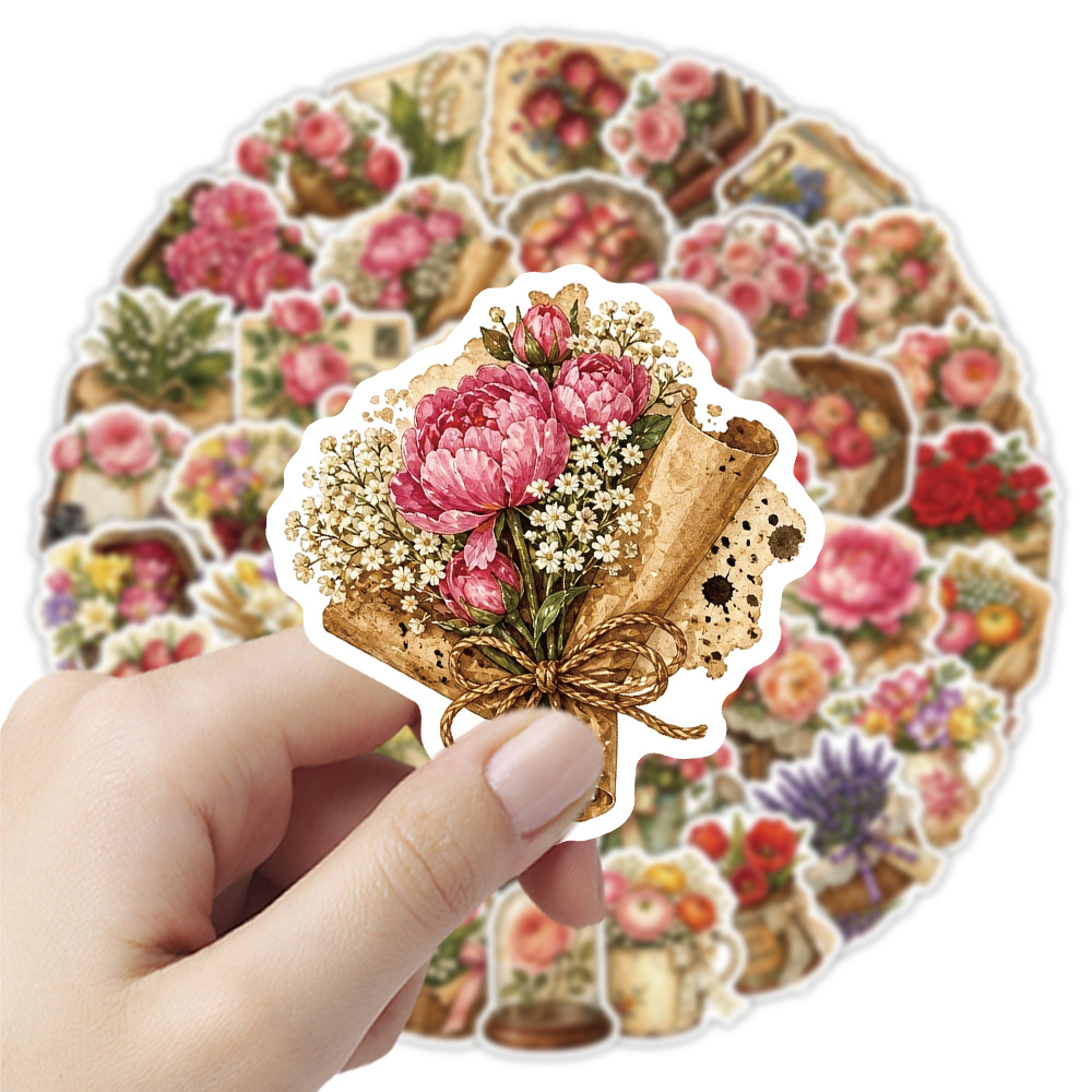 50Pcs Vintage Floral Stickers  - Dried Flower Pressed 리뷰 및 가격