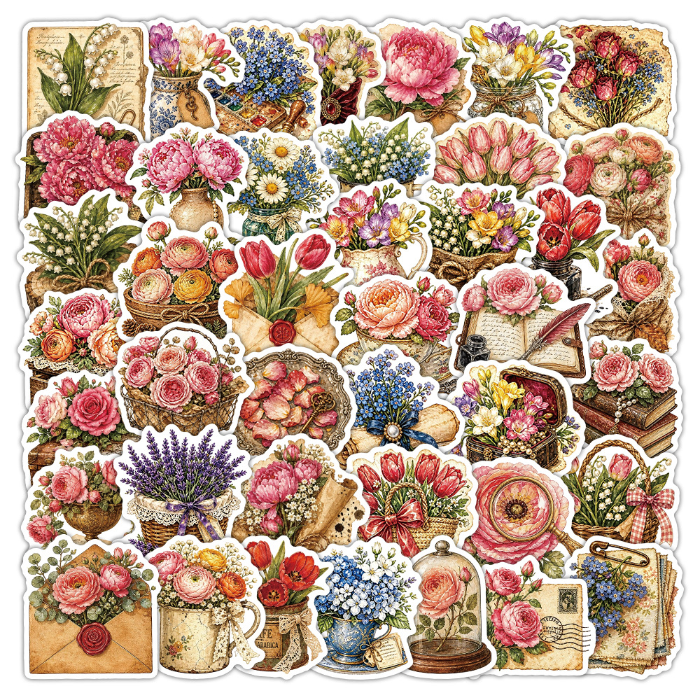 50Pcs Vintage Floral Stickers  - Dried Flower Pressed 리뷰 및 가격
