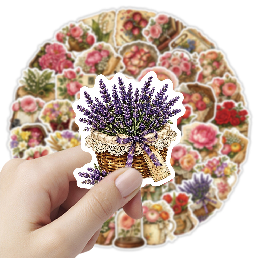 50Pcs Vintage Floral Stickers  - Dried Flower Pressed 리뷰 및 가격