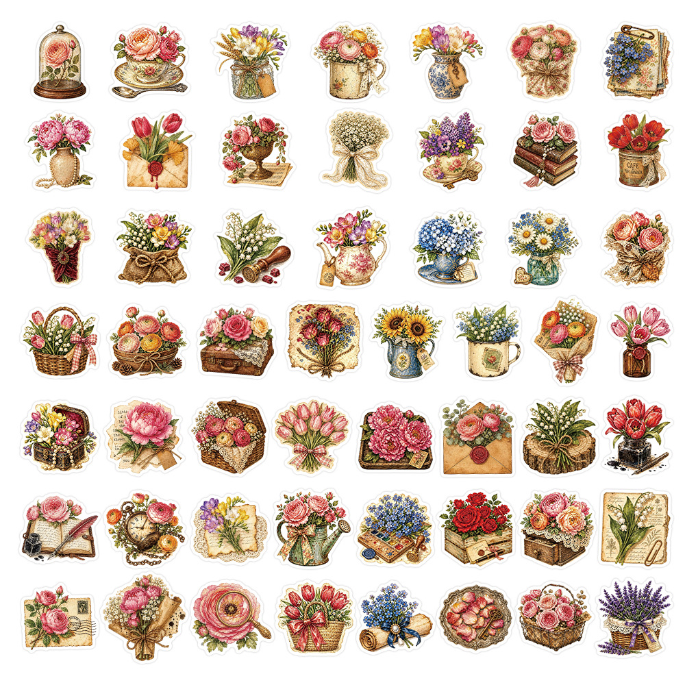 50Pcs Vintage Floral Stickers  - Dried Flower Pressed 리뷰 및 가격