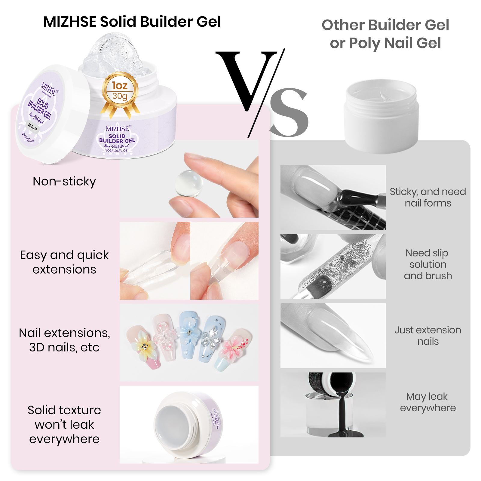 MIZHSE Builder Nail Gel White  - Uv Resin Clear Hard 리뷰 및 가격